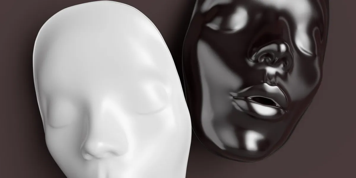 two black and white masks 3d render two black and white masks 3d render