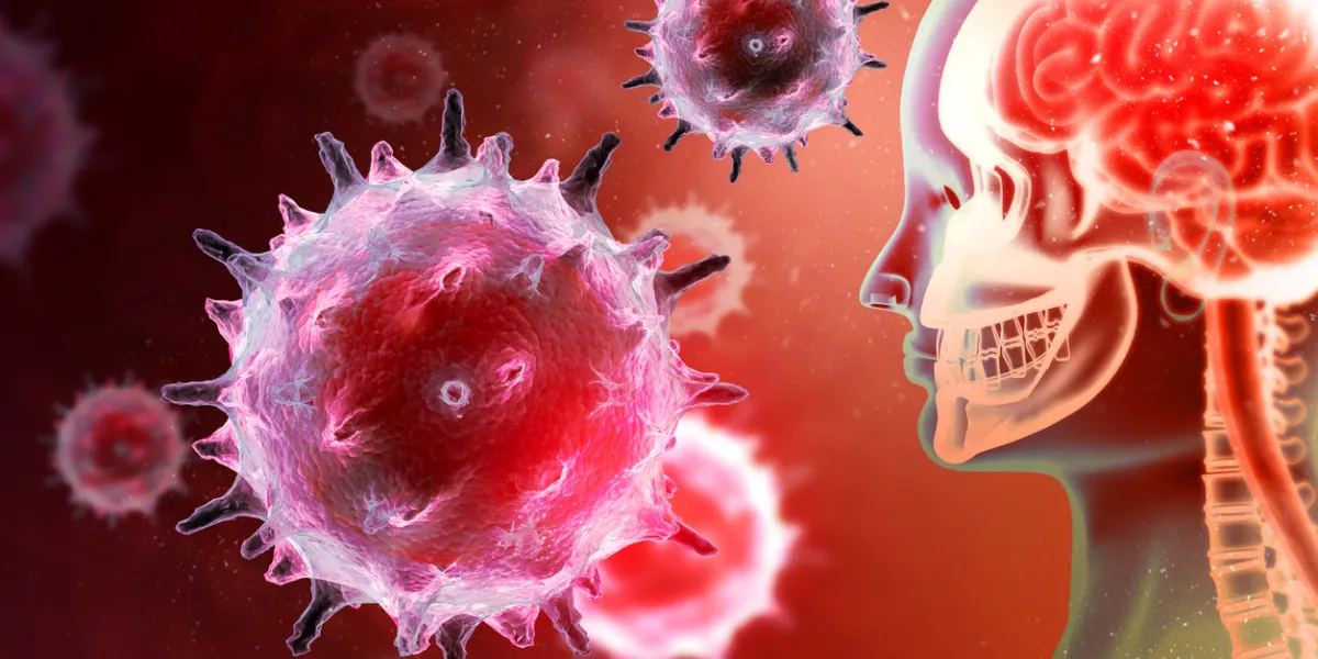 virus or bacteria attacking the human brain viral disease 3d illustration virus or bacteria attacking the human brain viral disease 3d illustration