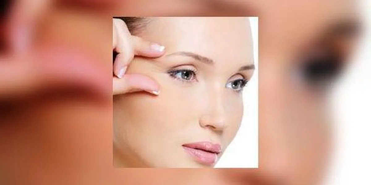 gros plan, visage, jeune, beauté, femme, presser, peau, elle, oeil
