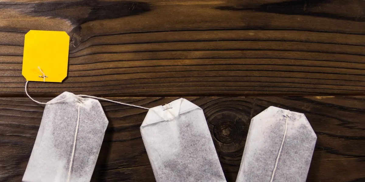 tea bags on wooden table top view tea bags on wooden table top view