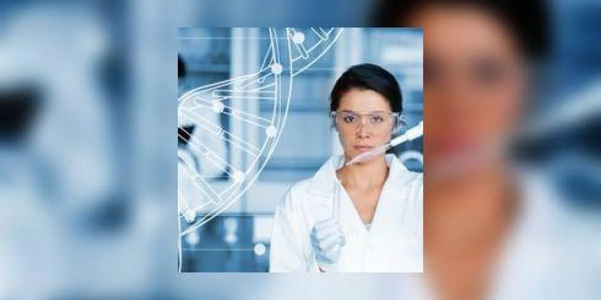 chimiste sérieux travaillant avec l'interface de diagramme d'hélice d'adn blanc