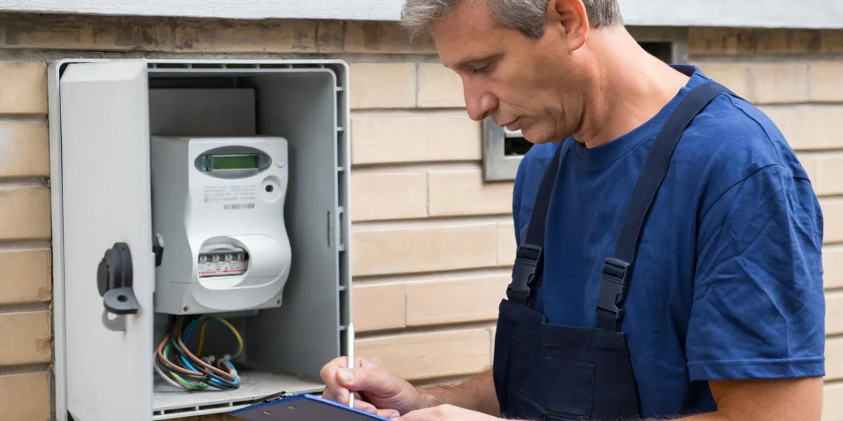 portrait, électricien, ouvrier, inspection, compteur électrique