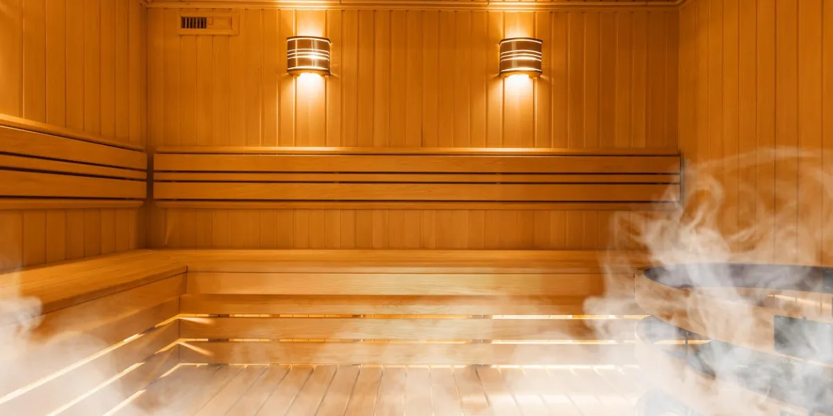 interior of finnish sauna, classic wooden sauna, finnish bathroom