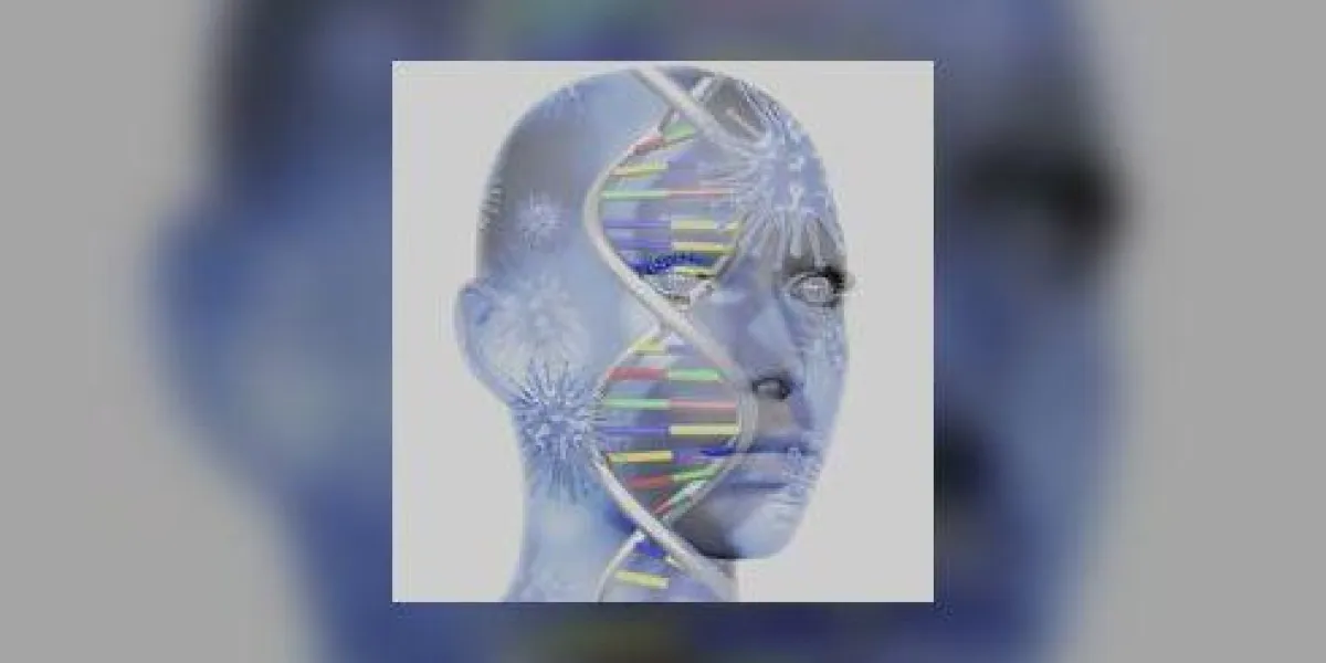 image de concept médical 3d avec des brins de visage et d'adn féminine