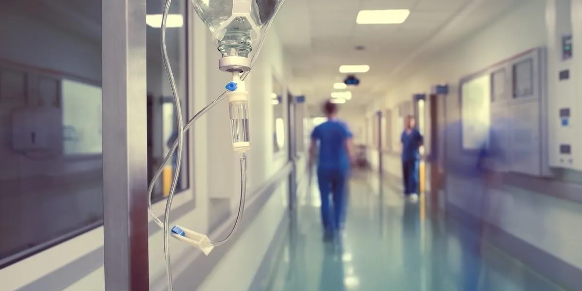 medical drip in hospital corridor