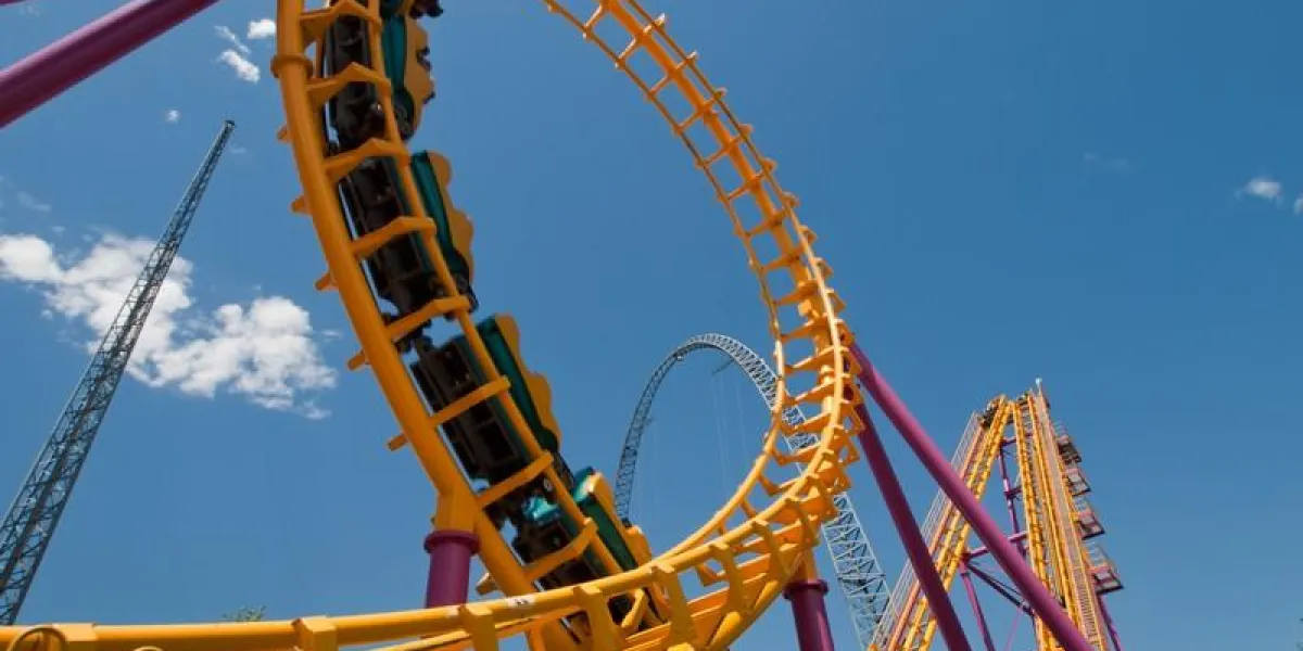 roller coaster at the elitch gardens theme park in denver, colorado