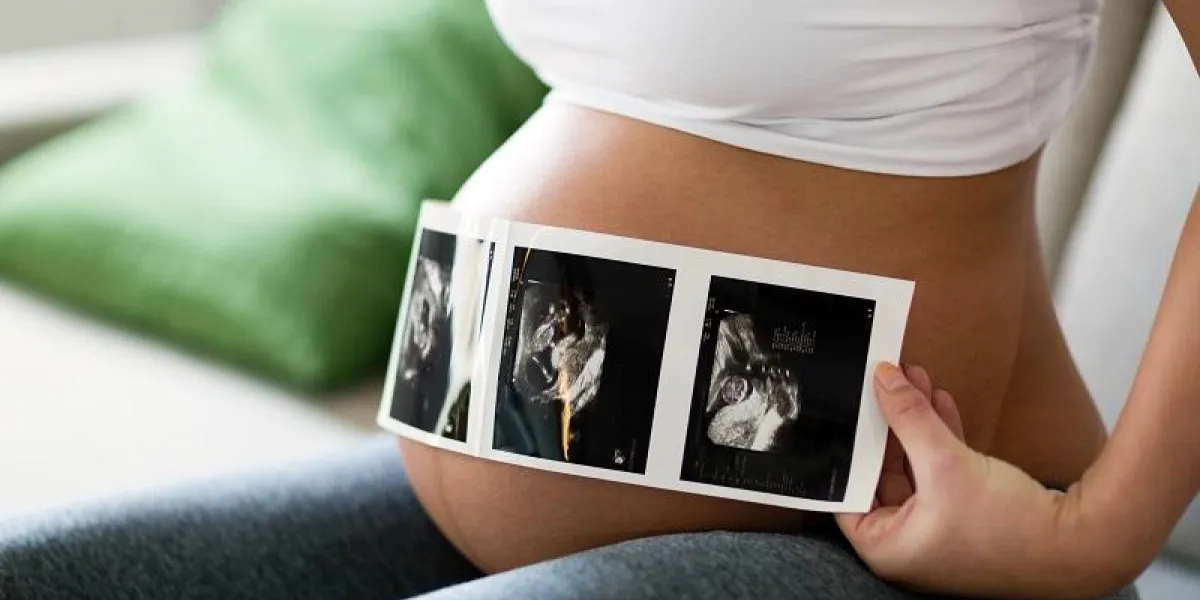 pregnant woman holding ultrasound photo on her belly pregnant woman holding ultrasound photo on her belly