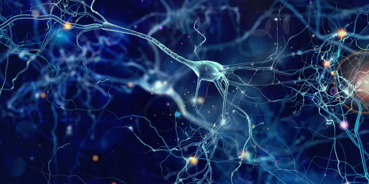conceptual illustration of neuron cells with glowing link knots in abstract dark space, high resolution 3d illustration conceptual illustration of neuron cells with glowing link knots in abstract dark space, high resolution 3d illustration
