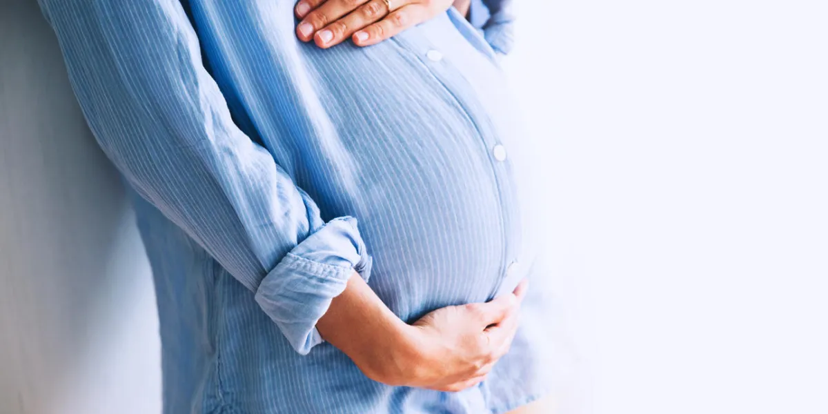 pregnant woman holds hands on belly at home interiors pregnancy, parenthood, preparation and expectation concept close-up, copy space, indoors pregnant woman holds hands on belly at home interiors pregnancy, parenthood, preparation and expectation concept close-up, copy space, indoors