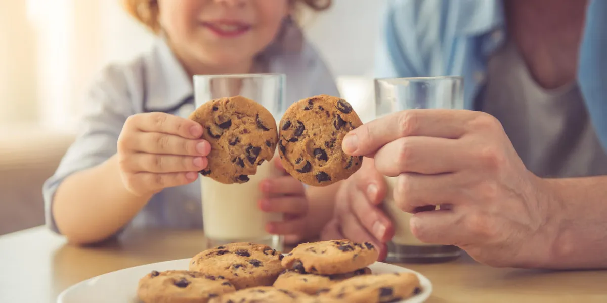 cropped image of handsome grandpa and grandson drinking milk and eating cookies together at home cropped image of handsome grandpa and grandson drinking milk and eating cookies together at home