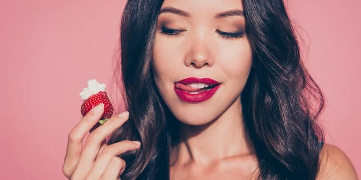 close-up portrait of nice cute luxury lovely sweet attractive adorable wavy-haired lady licking red lips want wish looking at whipped cream dessert isolated over pink pastel background close-up portrait of nice cute luxury lovely sweet attractive adorable wavy-haired lady licking red lips want wish looking at whipped cream dessert isolated over pink pastel background
