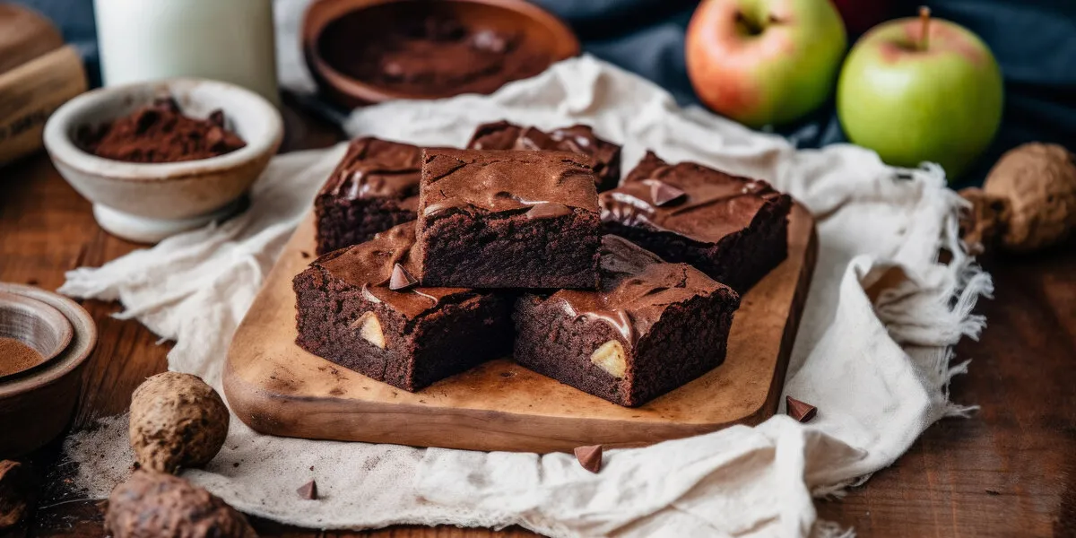 delectable spread of brownies arranged on table alongside fresh apples and variety of nuts delectable spread of brownies arranged on table alongside fresh apples and variety of nuts