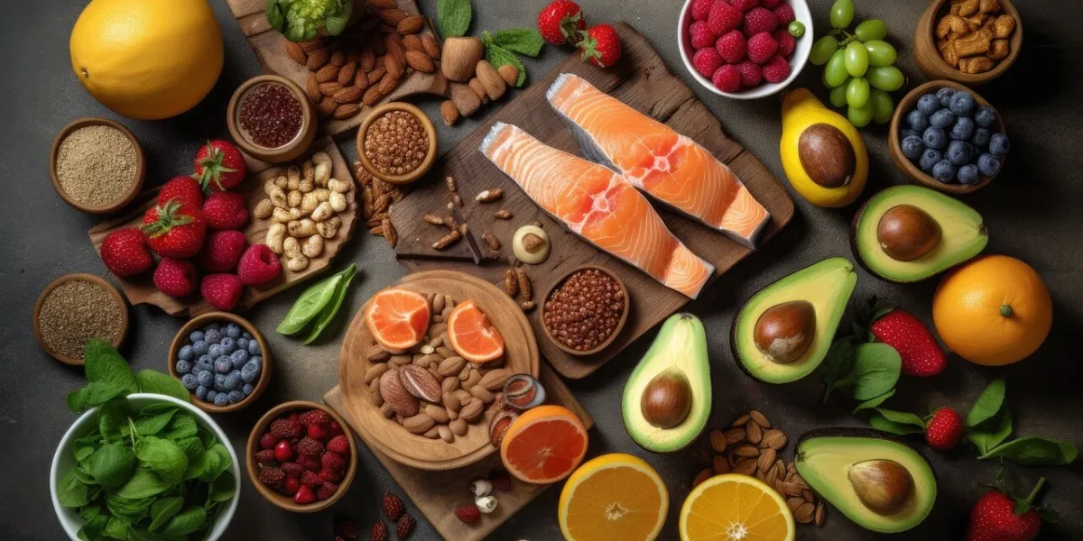 knolling of healthy food - generative ai