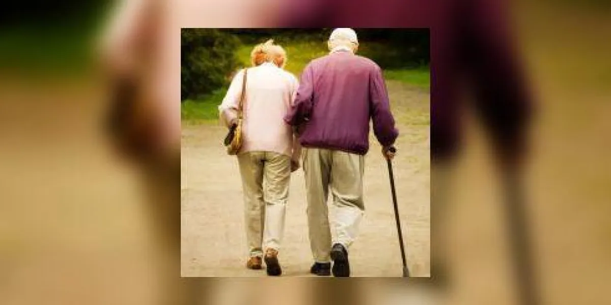vieux couple marchant ensemble dans le parc