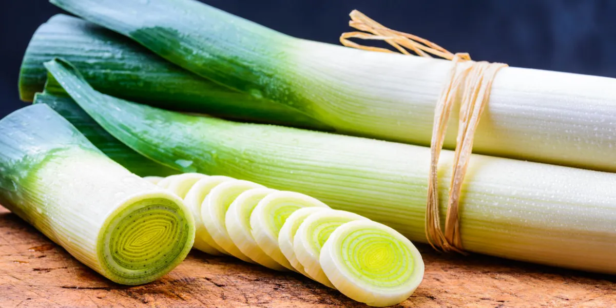 leek on rustic wood background leek on rustic wood background