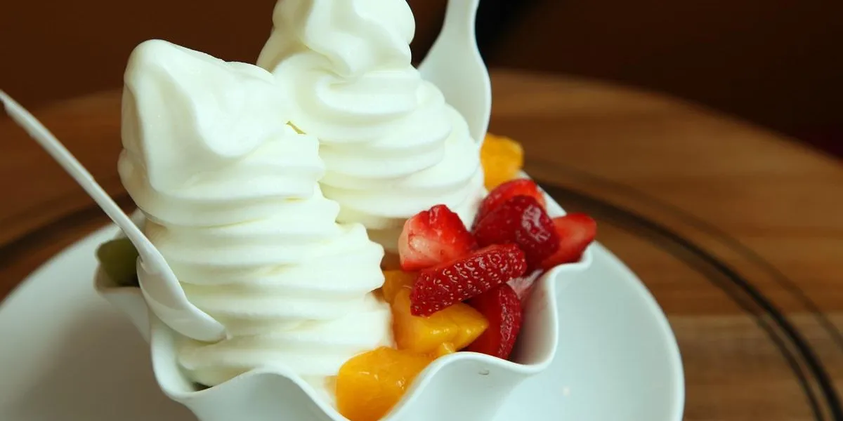 fancy frozen yoghurt soft serve ice cream with fruits fancy frozen yoghurt soft serve ice cream with fruits