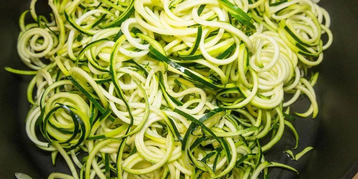 making of spiral zucchini spaghetti imitation noodles