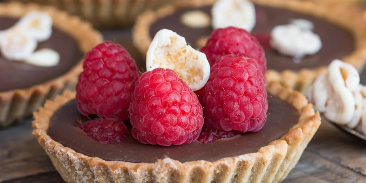 no bake raw organic raspberry tart with chocolate