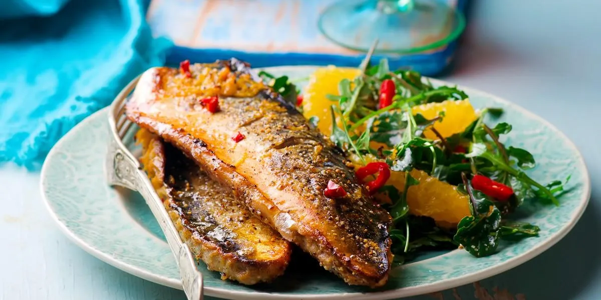 grilled mackerel with orange chillistyle rusticselective focus