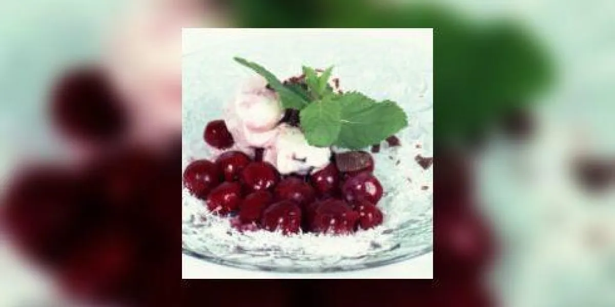 cerise et crème glacée sur la plaque, gros plan