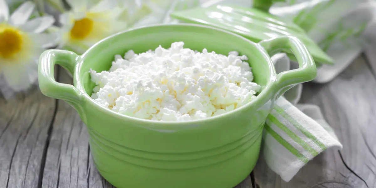 cottage cheese in a green dish cottage cheese in a green dish