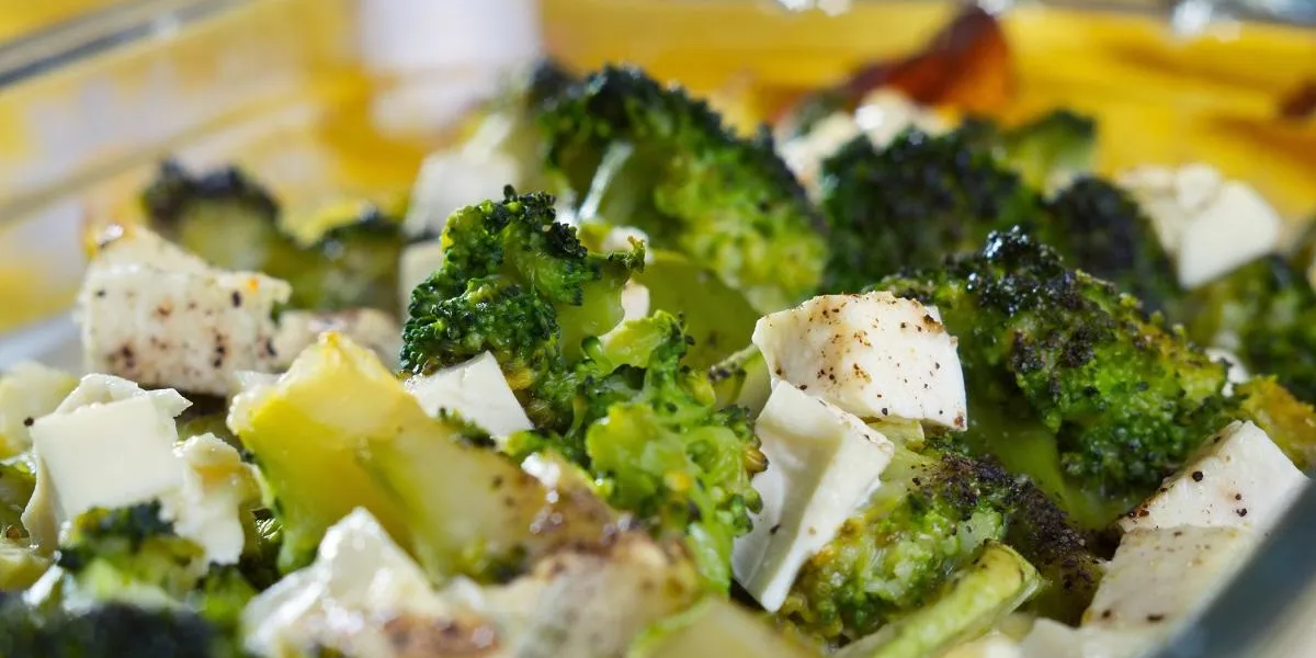 casserole of broccoli, zucchini with feta cheese